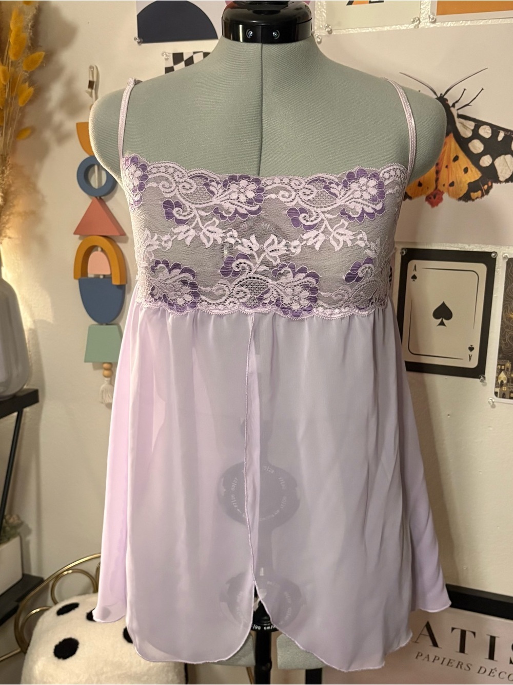 Honeydew Lavender Lace Trim Chiffon Babydoll Chemise
